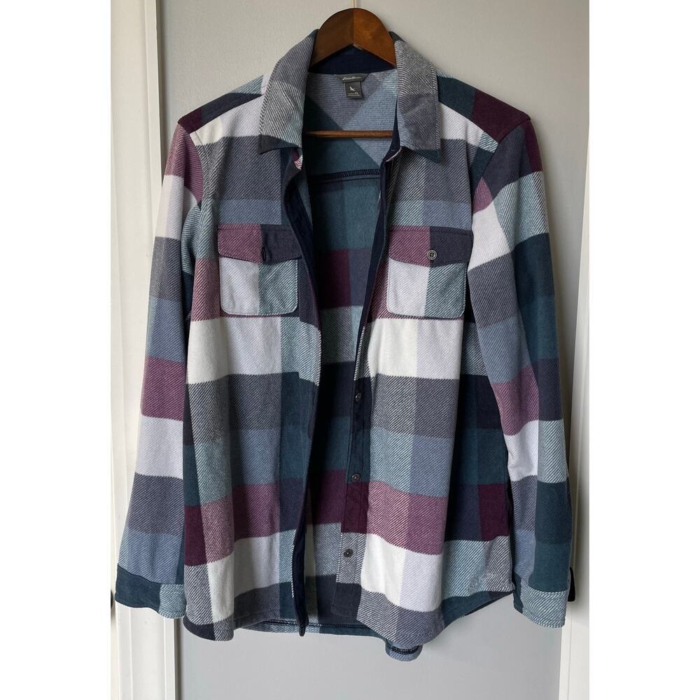 Eddie Bauer Womens Microfleece Plaid Shacket Button Up sz L